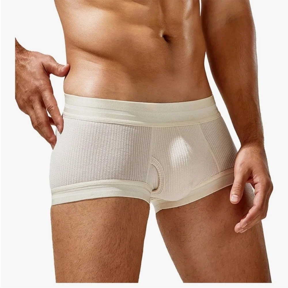 Tauwell | Seamless Ribbed Low Rise Stretch Trunks in Off-White Cream (Medium)